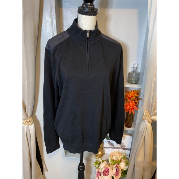 NWT Michael Kors New $128 Black Part Zip MK Logo 100% Cotton Long Sleeve Sweater - Picture 1 of 12